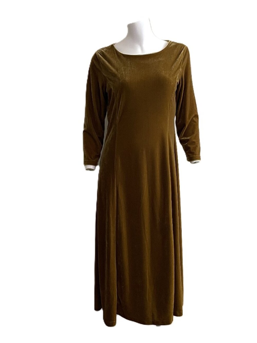 Vtg 90s Coldwater Creek Velvet Velour Dress Small Gold Whimsigoth Midi Stretch
